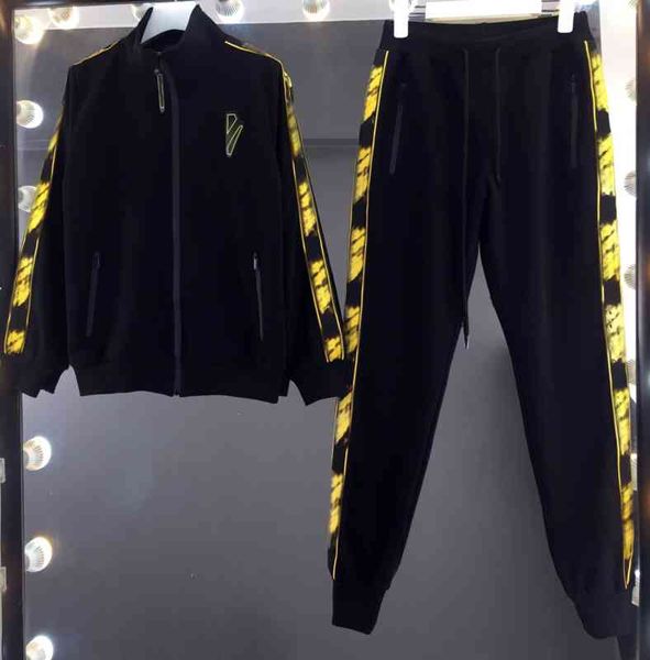 

womens two piece pants yellow webbing panel zip cardigan jacket with stylish logo-print trousers 2 piece sets luxury designer tracksuits 091, White