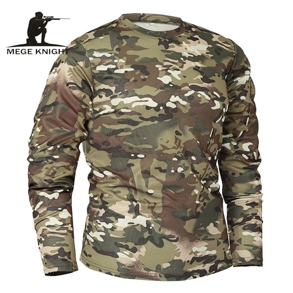 Mege marca roupas outono primavera homens luva longa camuflagem t-shirt camisa masculina seca seca militar camisa 220325