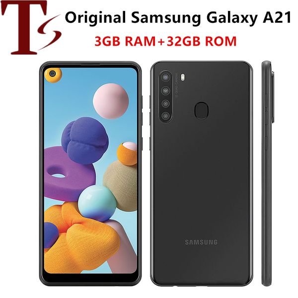 Generalüberholte Original-Samsung-Galaxie-A21-Telefone A215U 6,5 Zoll entsperrtes Mobiltelefon 3 GB RAM 32 GB ROM Android-Smartphone mit versiegelter Box Zubehör 8 Stück