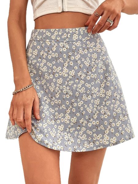 

floral a line skirt c807#, Black