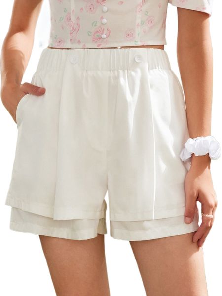 

layered hem slant pocket high rise shorts l63n#, White;black