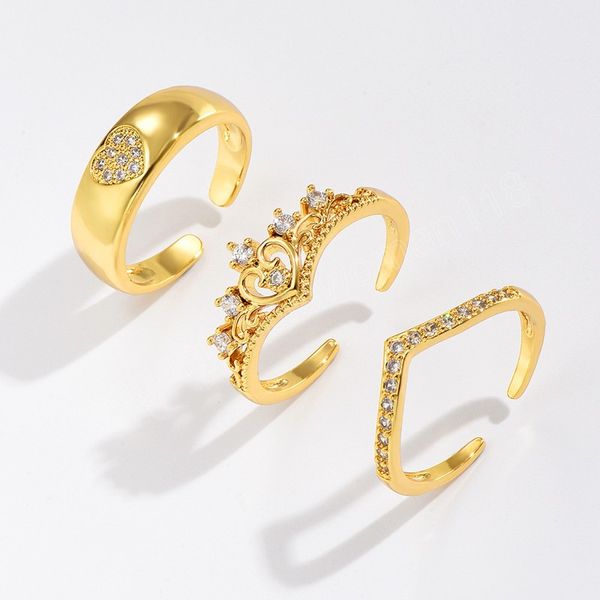 

women lovers heart ring gold-plated copper metal cz crystal crown rings luxury wedding bands jewelry gifts, Silver