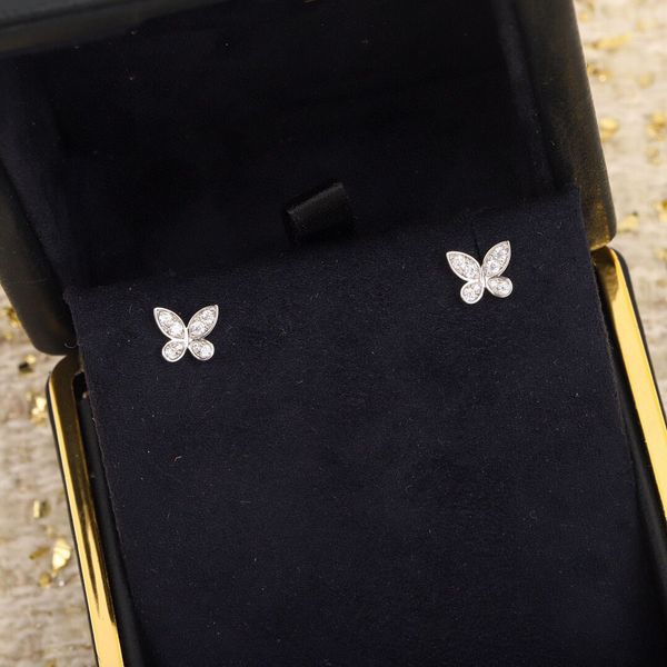 

s925 silver charm stud earring with flower shape and diamond in platinum plated for women wedding jewelry gift havestamp ps4045a, Golden