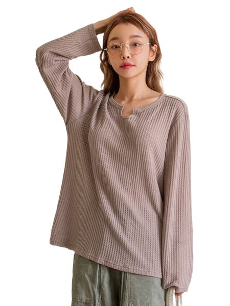 

dazy waffle knit notched tee m48r#, White