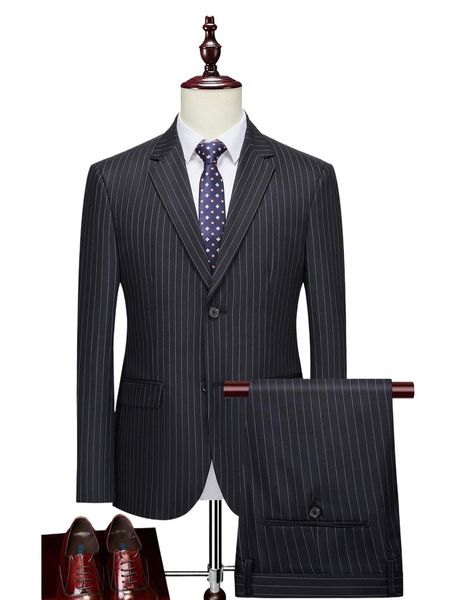 

men 1pc striped print blazer & 1pc tailored pants 71fz#, White;black