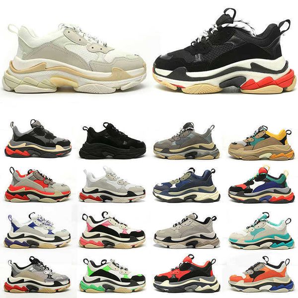 

2022 triple s casual shoes designer men women platform sneakers black white beige dark grey orange green khaki rust pink bred silver mens