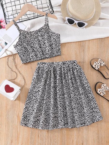 

girls dalmatian print cami & flare skirt she, White