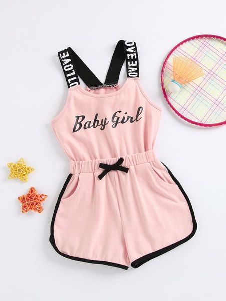 

toddler girls letter graphic bow front cami romper she, Blue