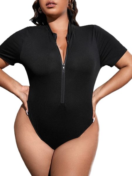 

plus zipper slim fit bodysuit 29ag#, Black