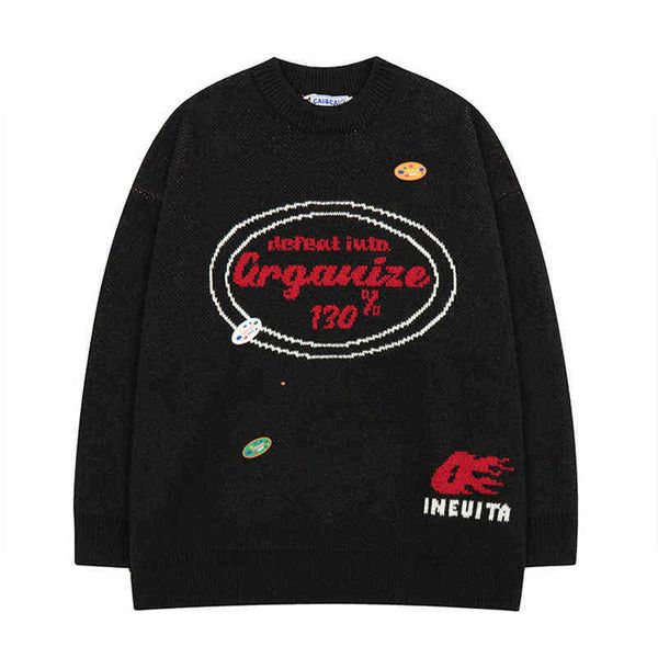 

gothic streetwear 2022 men sweater letter graphic print harajuku pullover hip hop vintage women oversized winter knitted sweater t220730, White;black