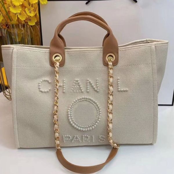 

classic luxury designer beach bags canvas pearl evening bag brand ch portable shopping large capacity handbag women handbags label backpack