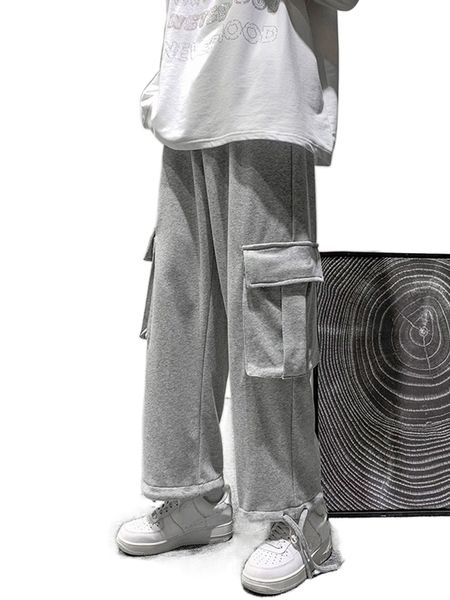 

men flap pocket side drawstring hem sweatpants e4ok#, Black