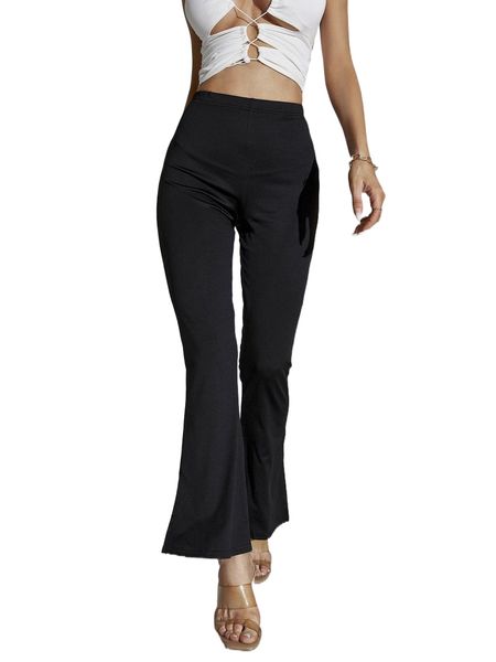 

high waist split hem flare leg pants 77go#, Black;white