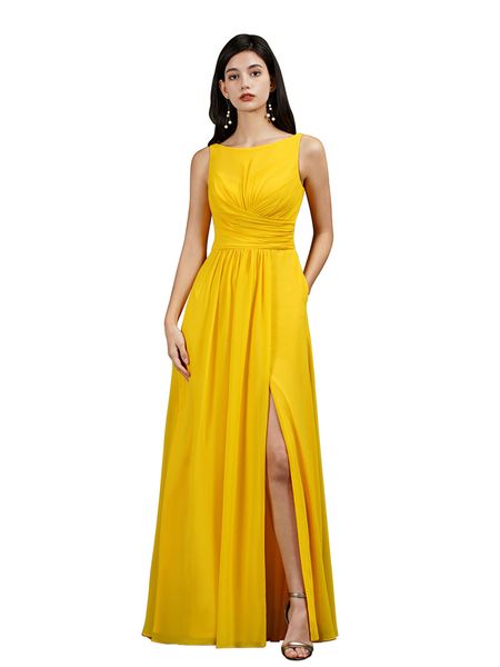 

country garden beach boho bridesmaid dresses a line chiffon split long maid of honor gowns with pocket bm3108, White;pink