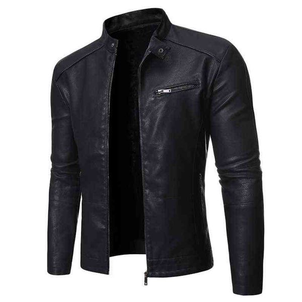 

2021 spring and autumn men's jacket fashion trend korean slim fit casual men's leather jacket motorcycle jacket t220728, Black