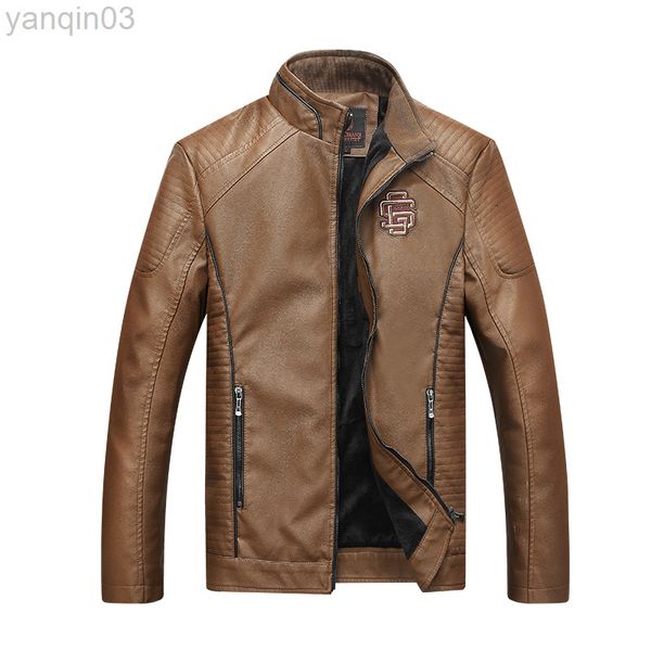 Joobox 2022 Winter Men Leather Jacket com jaqueta de moto de zíper com patch up com forro de cisalhamento Faux L220801