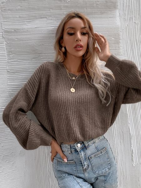 

solid loose lantern sleeve sweater 60ag#, White;black