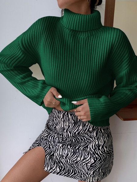 

high neck drop shoulder sweater w9me#, White;black