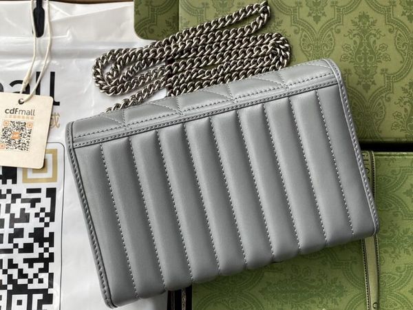 

realfine wallets 5a 474575 20cm marmonts mini wallet on chain quilted leather shoulder handbags purse for women with dust bag+box, Red;black