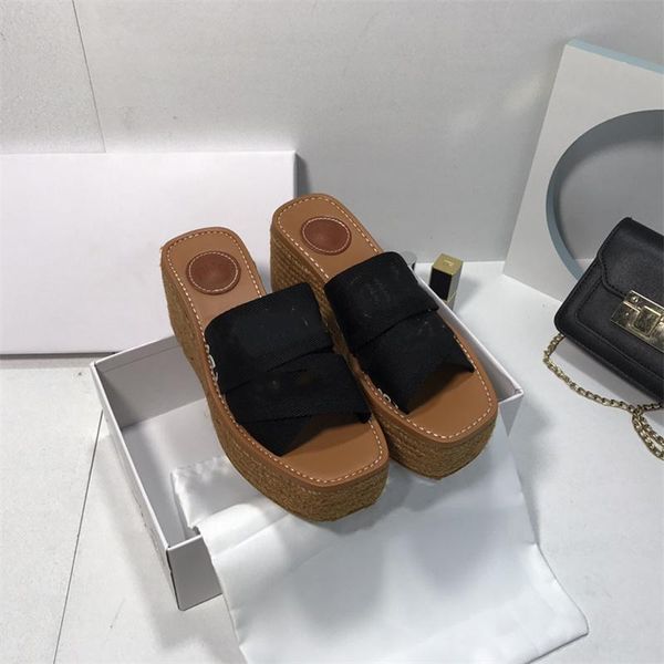 

designer slide womens sandals slippers flip flops blade high heels waterproof platform woven luxury square toe cotton rubber sandal, Black