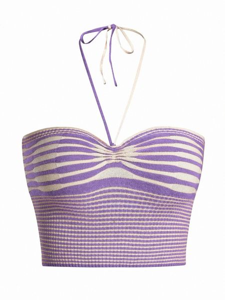 

striped pattern halter knit 28rq#, White;black