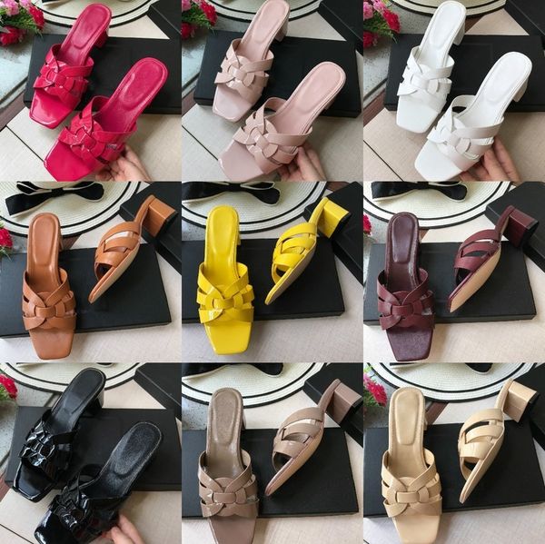 

4.5cm tribute patent leather slides slippers platform heels beach mules women shoes stiletto high heel wedges chunk party wedding dress shoe, Black