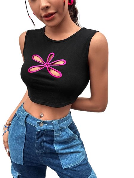 

floral cut out front crop tank 16hh#, White