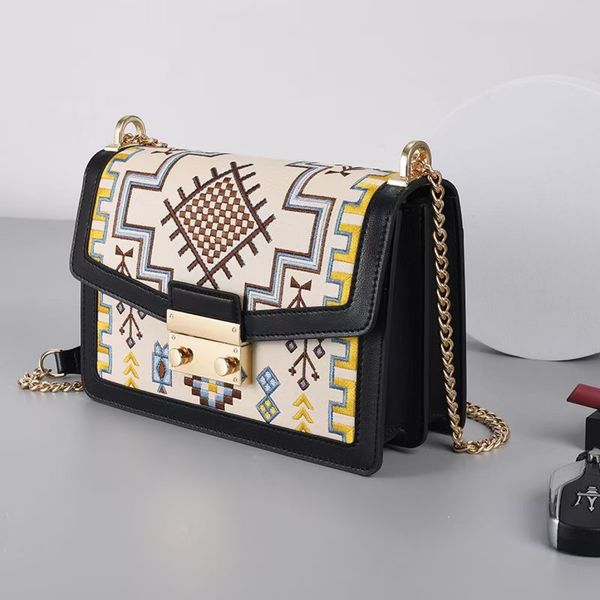 

recommend leather women's light luxury brand 2022 new shoulder exquisite embroidery organ msenger chain bag