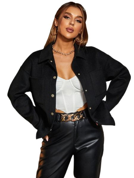 

miegofce solid button front drop shoulder overcoat s0ey#, Black