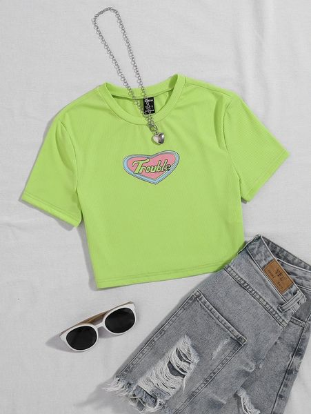 

heart & letter graphic rib knit crop tee c8lc#, White