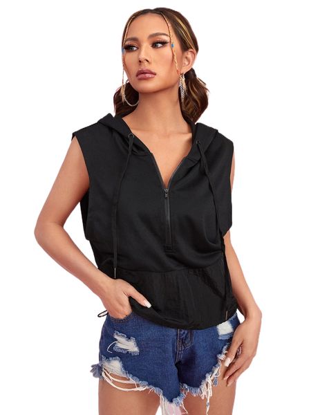 

zip up drawstring hooded sweatshirt j7rd#, Black