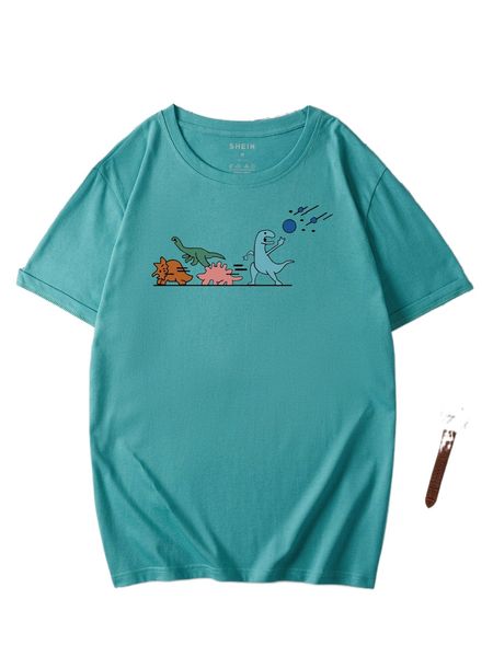 

men cartoon dinosaur print tee c9ot#, White;black