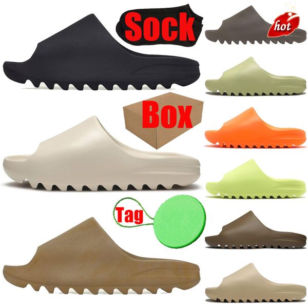 

with box designer men women sandal slippers sliders sandals onyx ochre bone soot desert sand resin shoes pantoufle mens womens slides, Black
