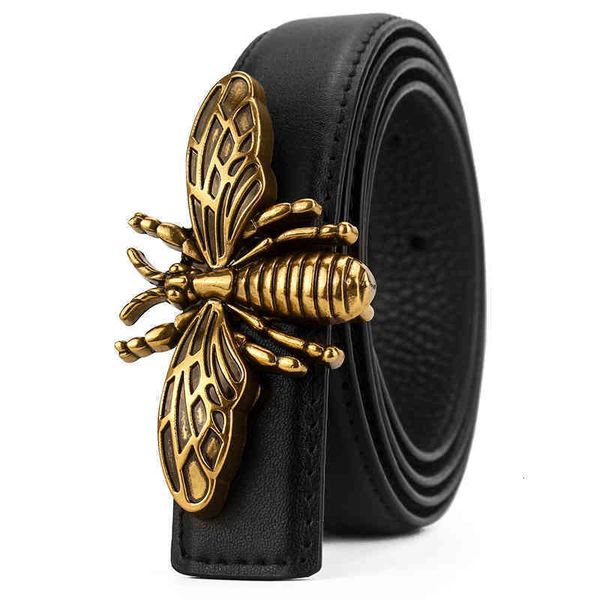 

designer belts belt women's bronze little bee brand leather head layer decorative thin female, Black;brown