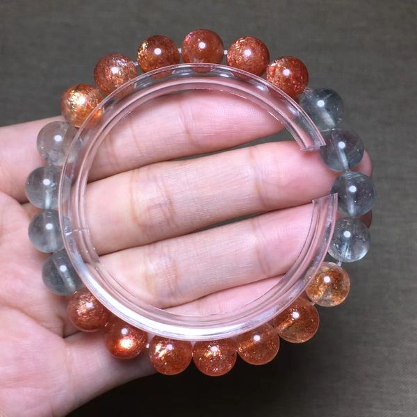 

natural gold sunstone strawberry quartz orange beryl bracelet 9mm arusha clear rectangle beads women bangle aaaaaa, Silver