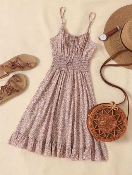 

ditsy floral shirred waist cami dress b6oq#, Black;gray