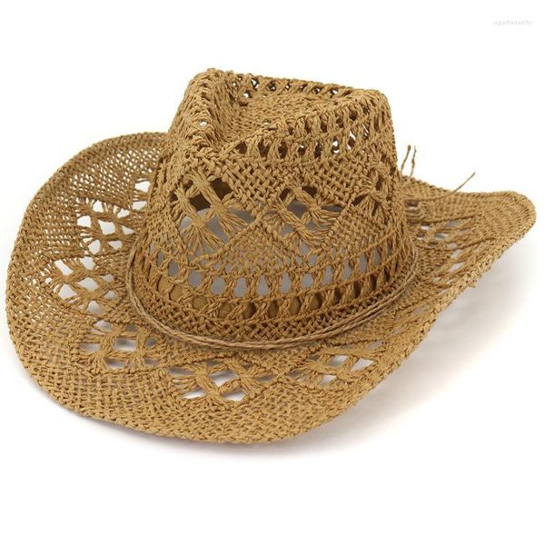 Breite Krempe Hüte HT3586 Frühling Sommer Sonnenhut Männer Frauen Häkeln Stroh Mode Strand Kappe Männlich Weiblich Fedoras Cowboy EGER22