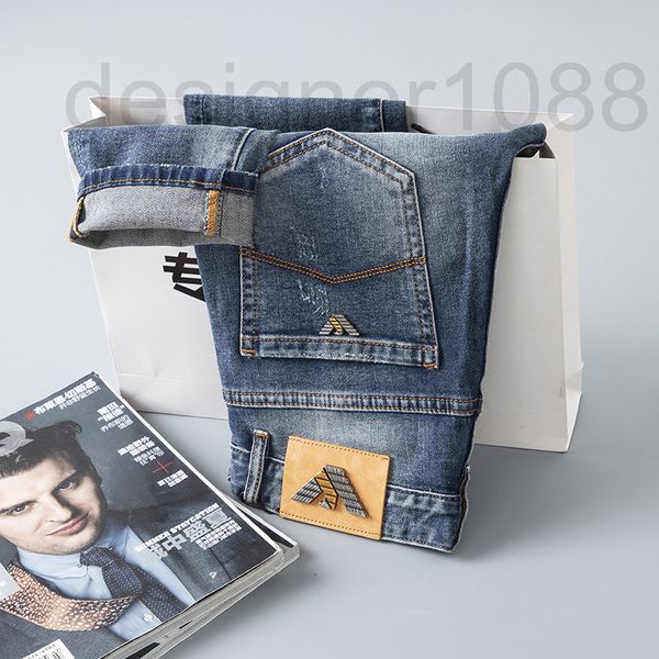 

men's jeans designer blue jeans men's fashion brand summer thin slim fit feet youth elastic washed casual pants 77fj