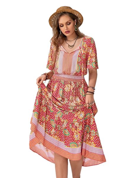 

rusttydustty plus floral print tie neck dress n1un#, Black