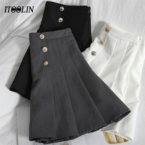 

itoolin y2k pleated mini skirt button high waist school female a-line jupe femme harajuku black all match skirt 220322