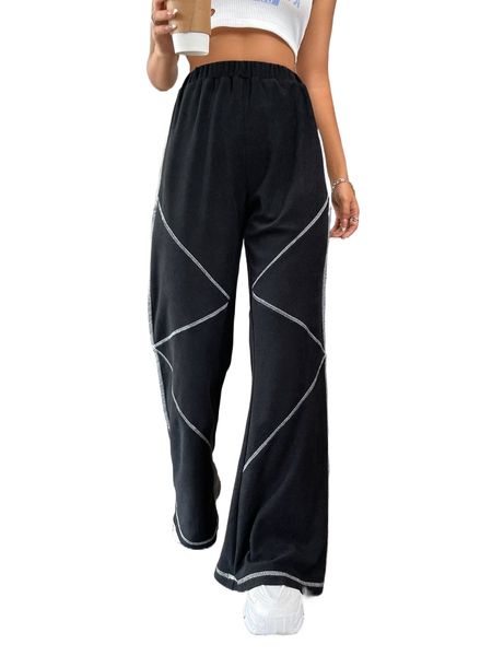 

stitching elastic waist sweatpants s70v#, Black;white