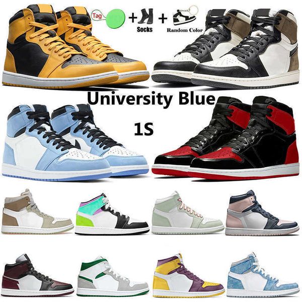 

1 1s university blue mens women basketball shoes jumpman high og dark mocha pollen brotherhood twist trainers hyper royal sports sneakers, Black