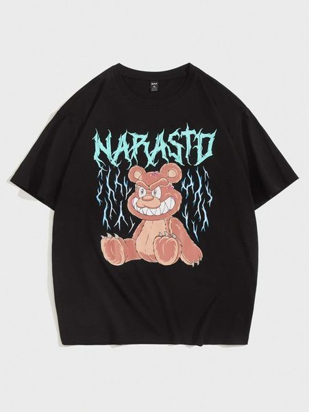 

romwe x narastudio guys cartoon graphic tee l3pm#, White;black