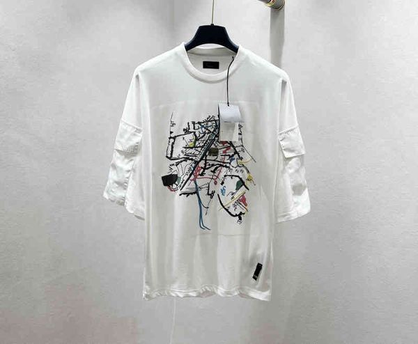 

men's t-shirts high end f family ss graffiti embroidery creative pocket sleeve short t-shirt men's summer round neck loose lovers&, White;black