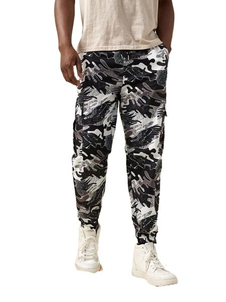 

romwe guys camo print drawstring pants i7dy#, Black