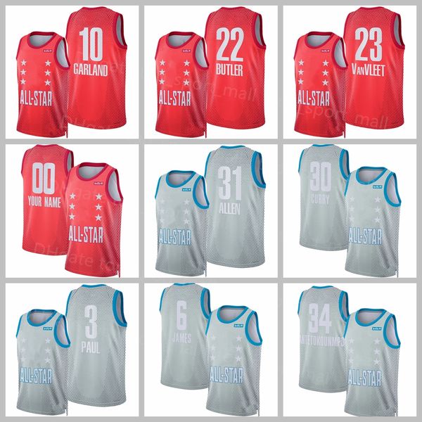

2022 all-star basketball jersey chris paul nikola jimmy butler luka doncic james harden fred vanvleet jarrett allen darius garland donovan, Black;red