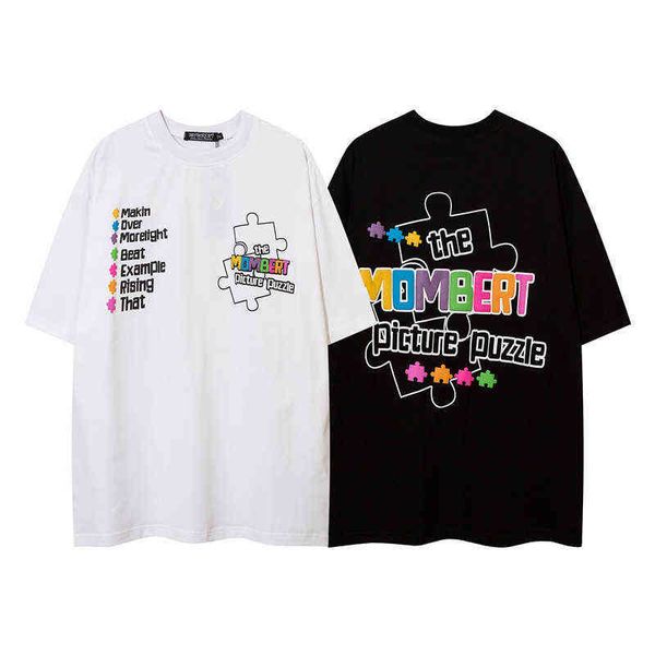 

and spring summer color foam letter printed large short sleeve t-shirt, White;black
