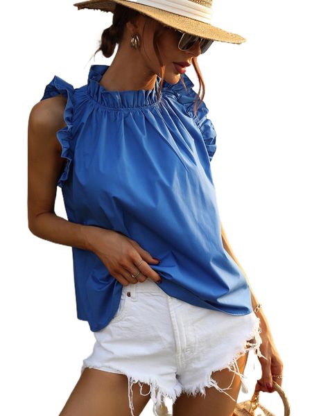 

ruffle trim mock neck blouse r2bq#, White