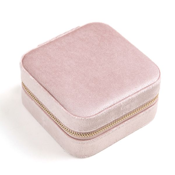 

travel velvet jewelry box with mirror gifts case for women girls small portable organizer zipper boxes for rings earrings necklaces bracelet, Black;white