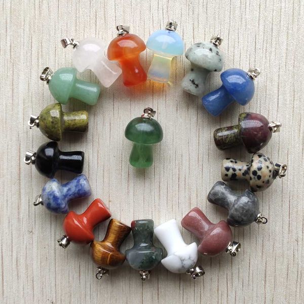 

fashion natural stone charms quartz crystal fluorite mushroom pendants for jewelry accessories making wholesale, Bronze;silver